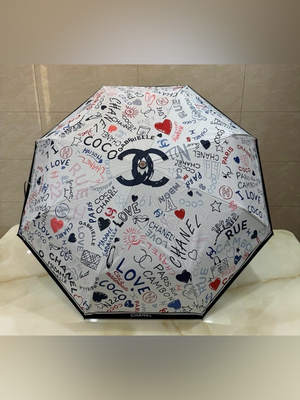 Double C Logo Umbrella White with a Multi- Color Multi Design New